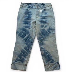 J. Jill women 10P Blue Tie-Dye Capris island wash multi High Rise Denim jeans